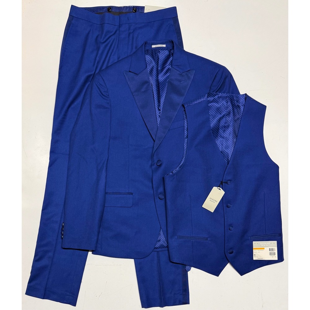 Alfani Slim Fit 3 Piece Tuxedo Suit Royal Blue MDZOPQBZ0001 Mens 30W 32L